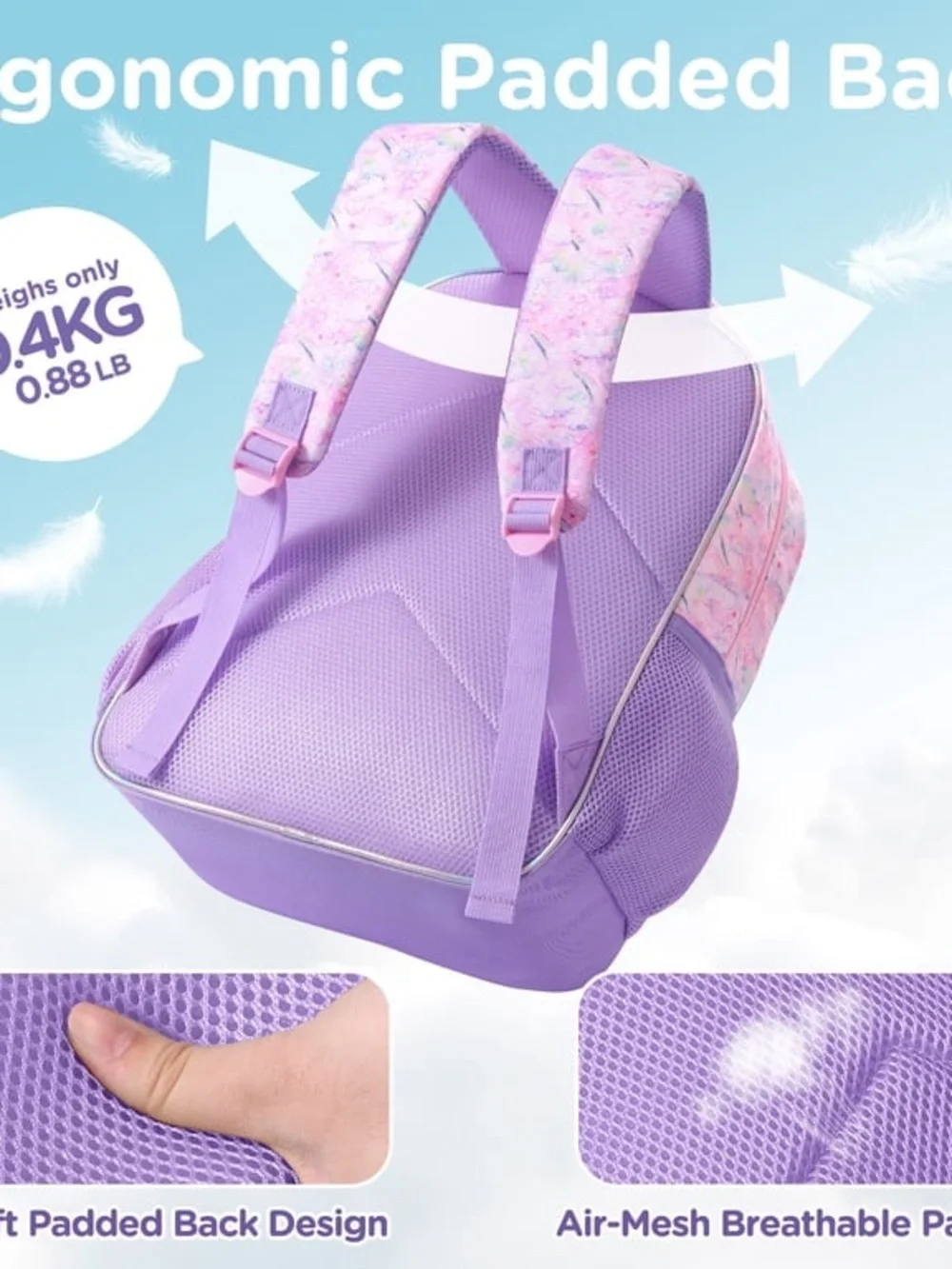 Pink and Purple 3-in-1 Cat School Backpack Set for Girls WE5